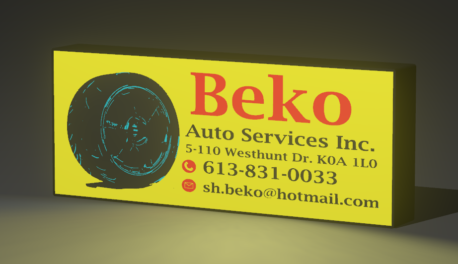 Beko Auto Services custom light box sign