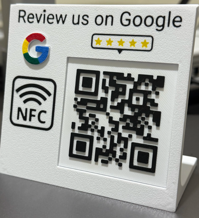Custom NFC stand with Google review QR code